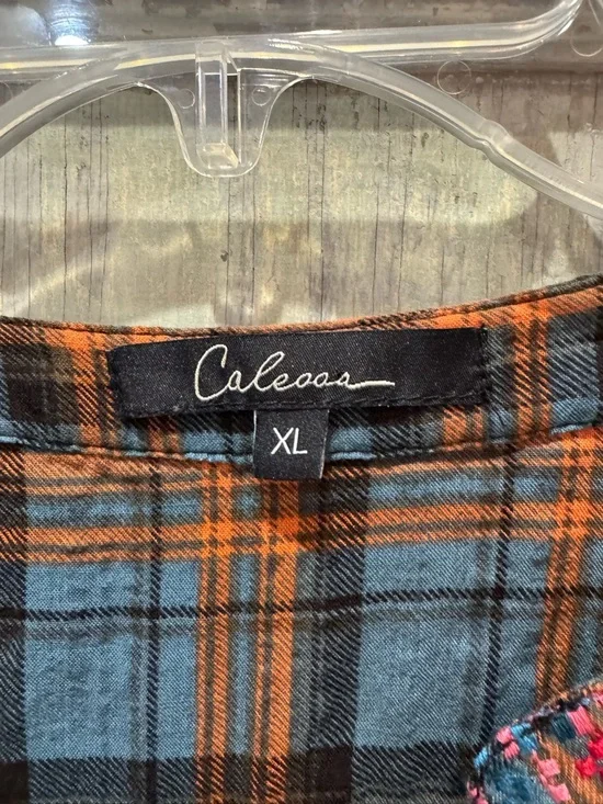 Calessa Embroidered Top Tunic XL rolled sleeve pockets - Picture 3 of 10